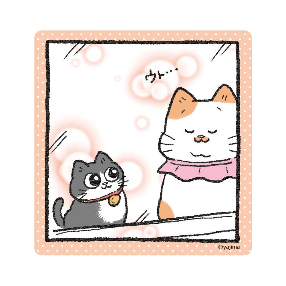 『ねこに転生したおじさん』ぷるにゃにゃっぷ（渋谷ショップ）のグッズ、ステッカーです。