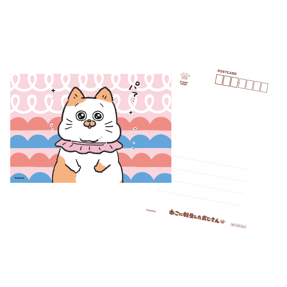 『ねこに転生したおじさん』ぷるにゃにゃっぷ（渋谷ショップ）のノベルティポストカードです。