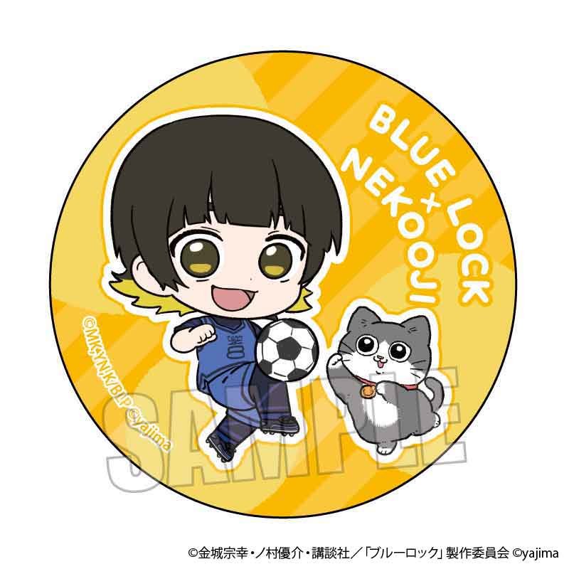 TVアニメ『ブルーロック』×『ねこに転生したおじさん』TSUTAYA POP UP SHOPのグッズ、トレーディング缶バッジです。