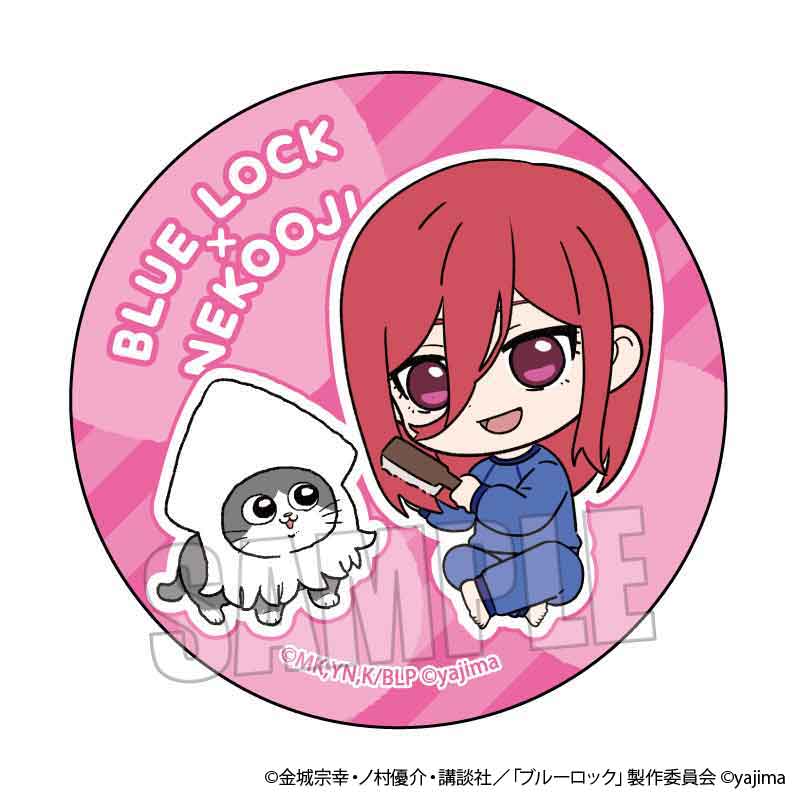 TVアニメ『ブルーロック』×『ねこに転生したおじさん』TSUTAYA POP UP SHOPのグッズ、トレーディング缶バッジです。