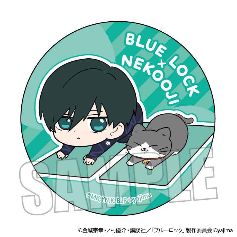 TVアニメ『ブルーロック』×『ねこに転生したおじさん』TSUTAYA POP UP SHOPのグッズ、トレーディング缶バッジです。
